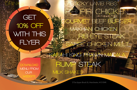 A5 Flyer Artwork Design For Safire Restaurant & Grill